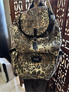 PINK Sequin Leopard Print Backpack